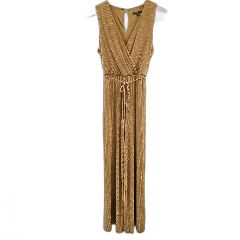 Lily Black Jumpsuit Women Size M Sleeveless Lined Palazzo Holiday Shimmery Gold